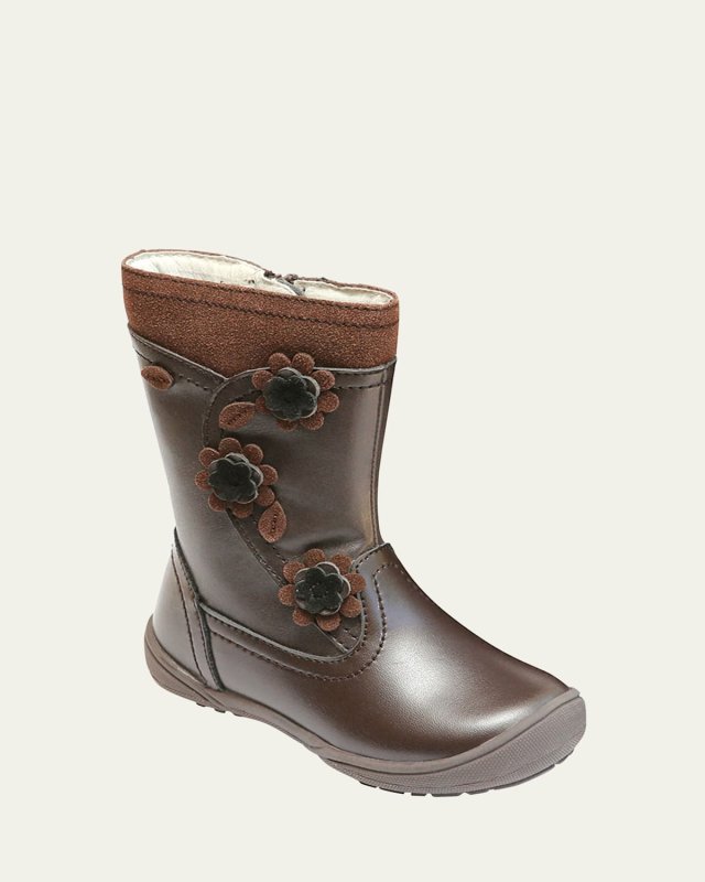 Brittany Leather Flower Mid-Top Boots, Baby/Toddler/Kids